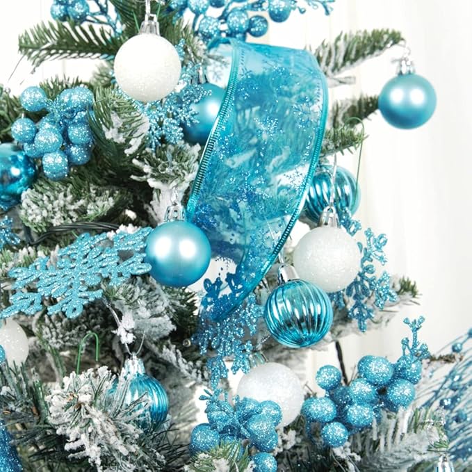 XmasExp 24ct Christmas Ball Ornaments Shatterproof Christmas Ornaments Set Decorations for Xmas Tree Balls 40mm/1.57" (1.57'', Lake Blue)