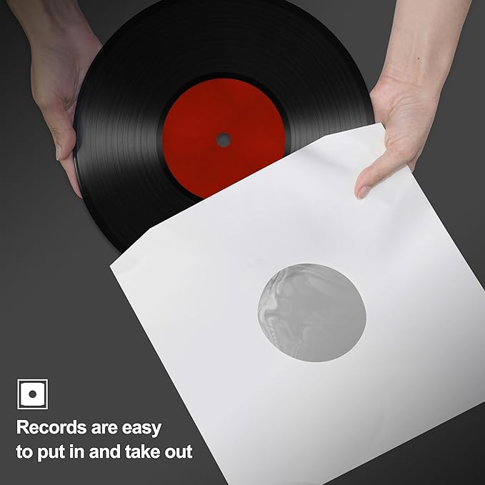 YVW 25Pcs Vinyl Record Inner Sleeves, White Kraft Paper Record Sleeves with Poly Lined for 12" Records, Corner Cut Design Acid Free Album Covers, Vinyl Record Album Covers LP Jacket Protective
