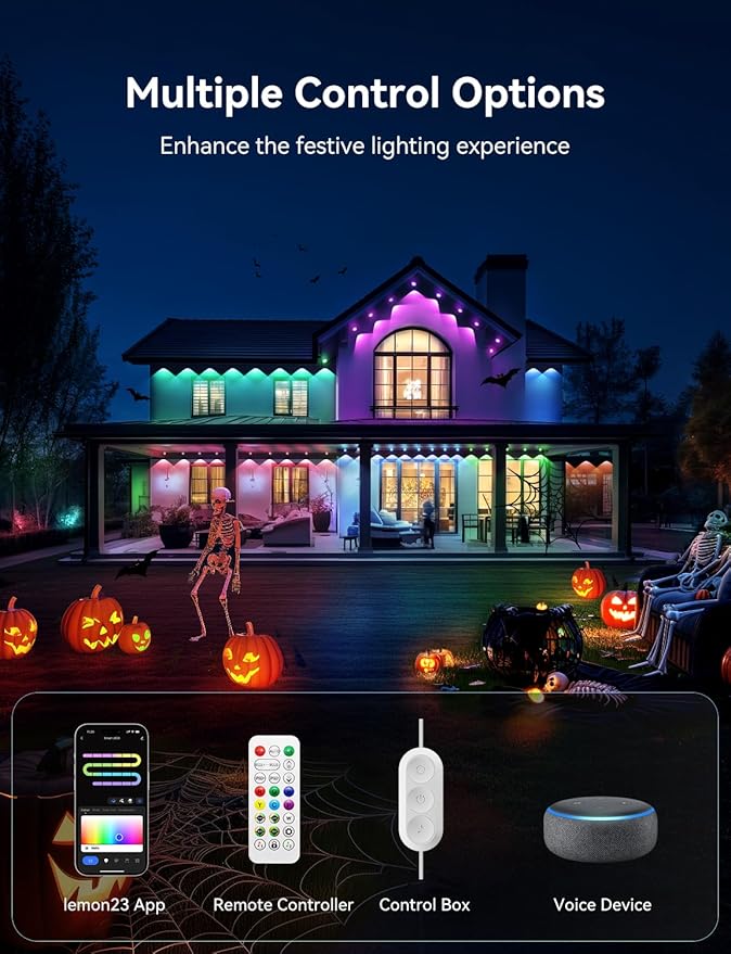 Permanent Outdoor Lights, 50ft Smart IC+RGB Outdoor Christmas Lights with 36 LED, IP67 Waterproof LED Eaves Lighting with DIY Scene Modes for Halloween Holiday Decor, Smart APP & Remote Control