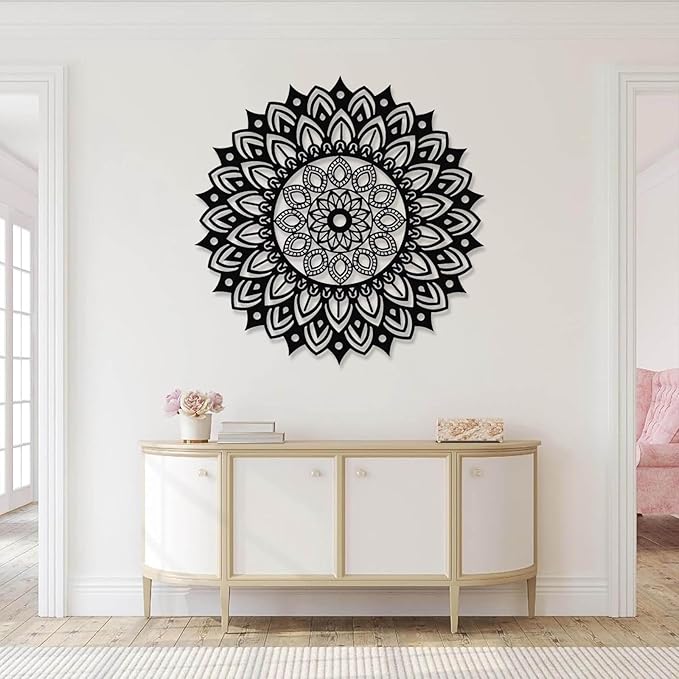 Metal Mandala Wall Decor, Metal Mandala Lotus Flower Wall Art, Flowers of Life Art, Lotus Flower Wall Hanging, Yoga Decor, Living Room Wall Hanging (Gold, 19"x19"|47x47cm)