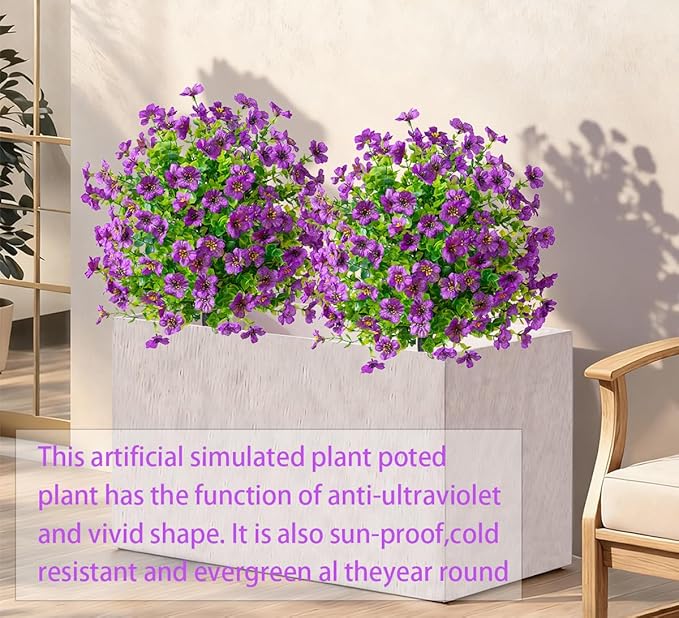 Christmas Decorative Plants Artificial Topiary Trees with Spike, 2pcs UV Resistant Artificial Bushes with Flowers, Artificial Fake Plants Shrubs for Doorway Porch Garden Decorate (Purple)