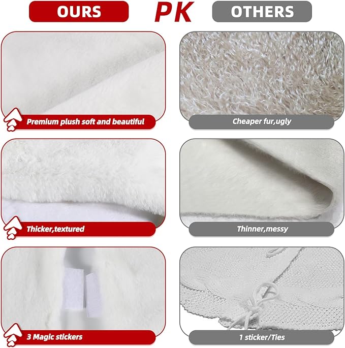 84 Inch Faux Fur Christmas Tree Skirt - Premium White Extra Large Plush Tree Skirt for 7.5-15 Ft Trees