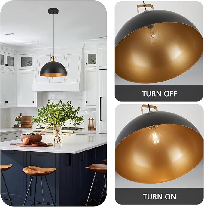 12 Inch Pendant Lights for Kitchen Island Matte Blacks Farmhouse Pendant Light fixtures Adjustable Height Dome Hanging Light for Dinning Room Bedroom Hallway,2 Packs
