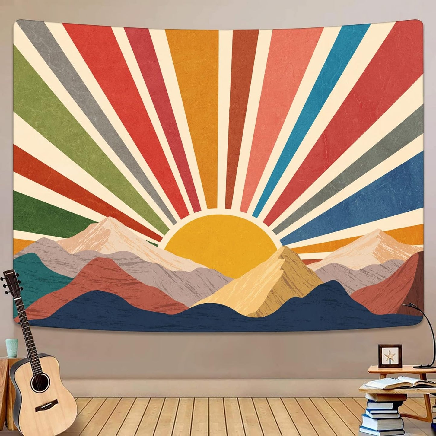 Aipon Vintage Sun Tapestry for Classroom Rainbow Boho Sunshine Sunset Tapestries Wall Hanging Aesthetic Tapestrys for Living Room Dorm 80'' × 60''