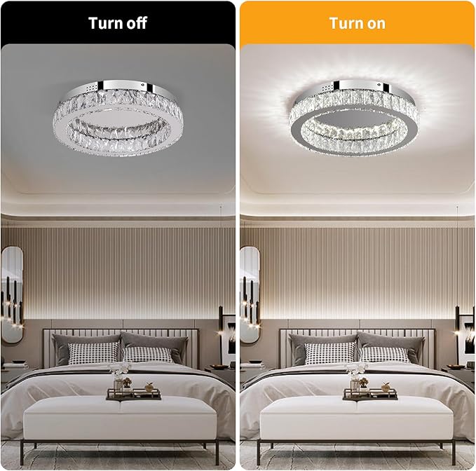 Buccleuch Mini Crystal Chandelier, 16.5" LED Flush Mount Ceiling Light, UL-Certified K9 Crystal Fixture for Living Room Bedroom Hallway Staircase Bar Kitchen, 6500K Cool White