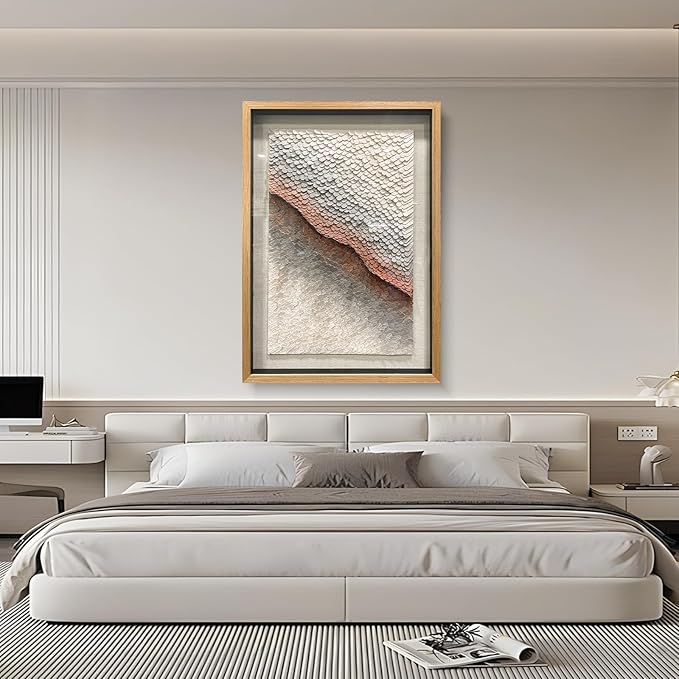 BrightA 3D Paper White Wall Art Abstract Wall Art Framed Artwork for Walls Frame Large Artwork for Living Room Office 27.5"x39.4"