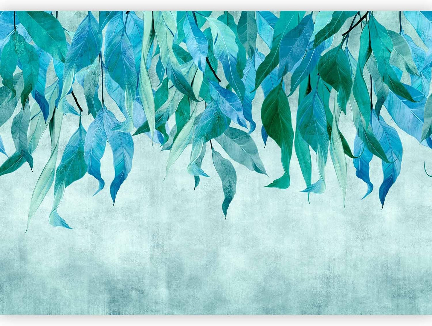 artgeist Premium Wall Mural Hanging Leaves 157x110 in - Non-Woven Wallpaper Fleece Wall Decor Photo Print Picture Image Design Nature Botanical Concrete Green Blue b-C-10146-a-b
