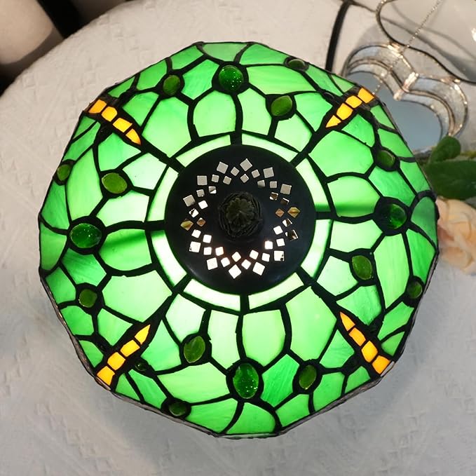 Tiffany Lamp Green Dragonfly Stained Glass Table Lamp 8X8X14 Inches Green Dragonfly Style Desk Reading Light Decor Beside Bedroom Living Room Home (H1057-Green Dragonfly)