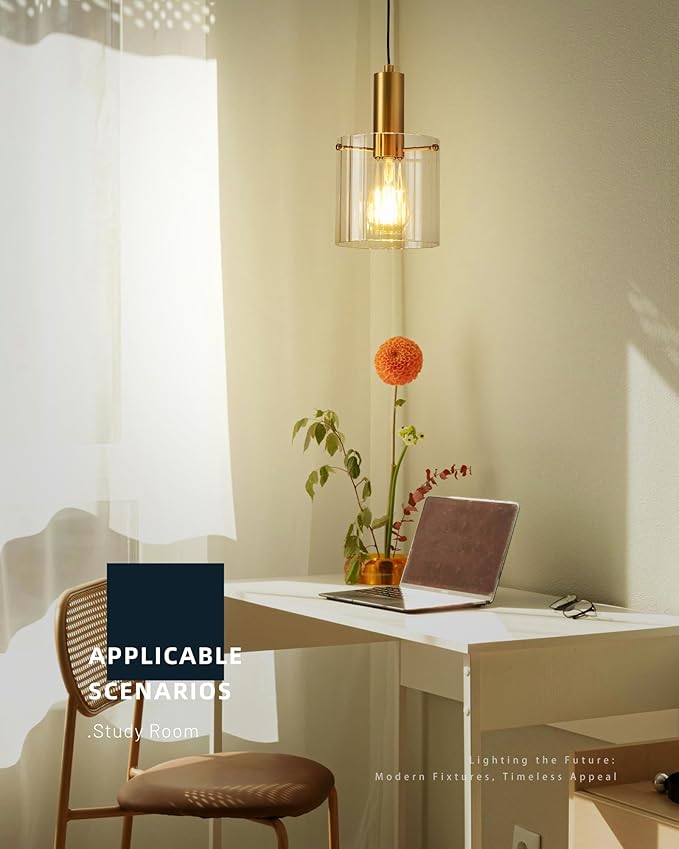 Gold Pendant Lights Kitchen Island - 1-Light Modern Mini Hanging Light Fixtures with Clear Glass - Kitchen Pendant Lighting Over Island for Sink, H3959-1-CLBG