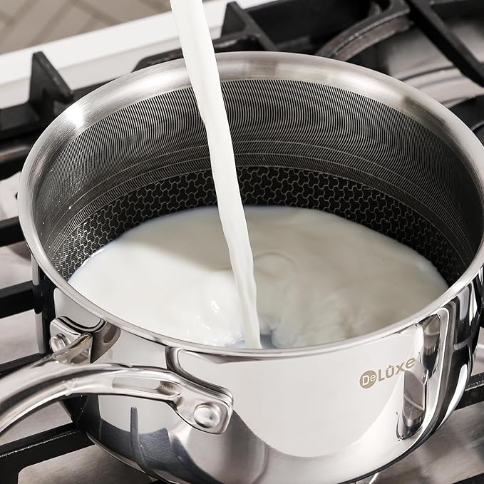 DELUXE Hybrid Ceramic Nonstick 3-Quart Saucepan with Tempered Glass Lid, Stainless Steel Pot with Stay-Cool Handle, Dishwasher Oven Safe, Induction Ready, PFOA Free Compatible with All Cooktops