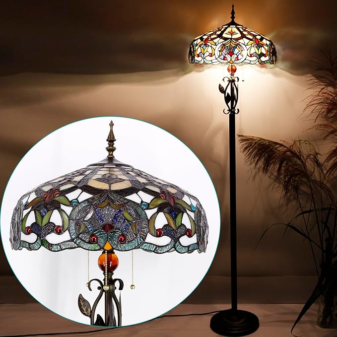 Tiffany Floor Lamp Base Only, for 16-24 Inch Stained Glass Lampshade Height 69 Inch Bronze Finished Resin Base Antique Standing Lighting Base Replacement Only Wide 11 Inch(D (W11H69 Inch))