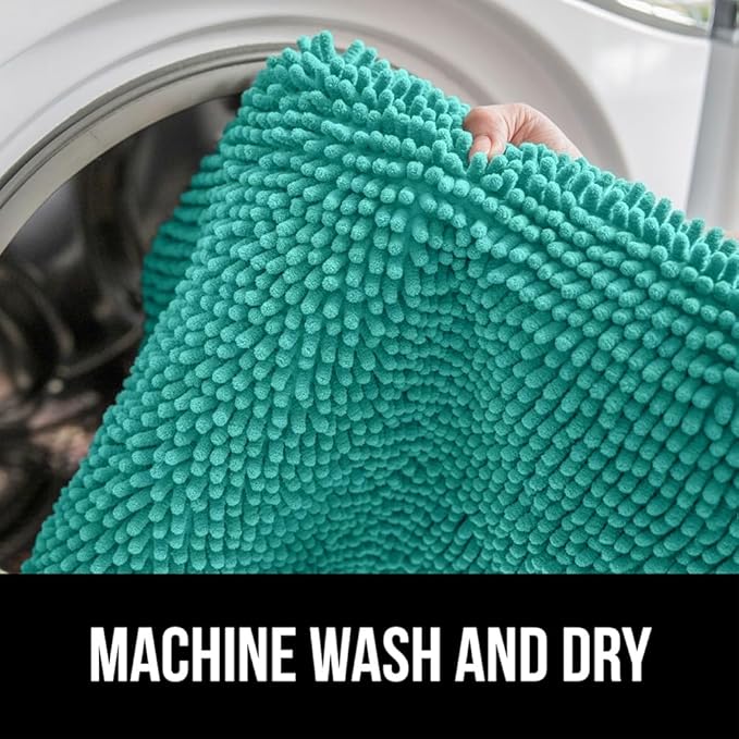 GORILLA GRIP Plush Absorbent Shaggy Chenille Bath Rug Mat for Oval Toilet Base with Rubber Backing, Machine Washable Rugs, Soft Microfiber Contour Mats for Toilets, Bathroom Decor, Turquoise
