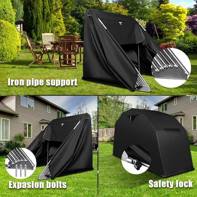 Heavy Duty Motorcycle Shelter Storage Sheds Motorcycle Garage, 106.3"x 41.3"x 61.1" Motorcycle Cover Waterproof Outdoor Motorcycle Tent with Lock