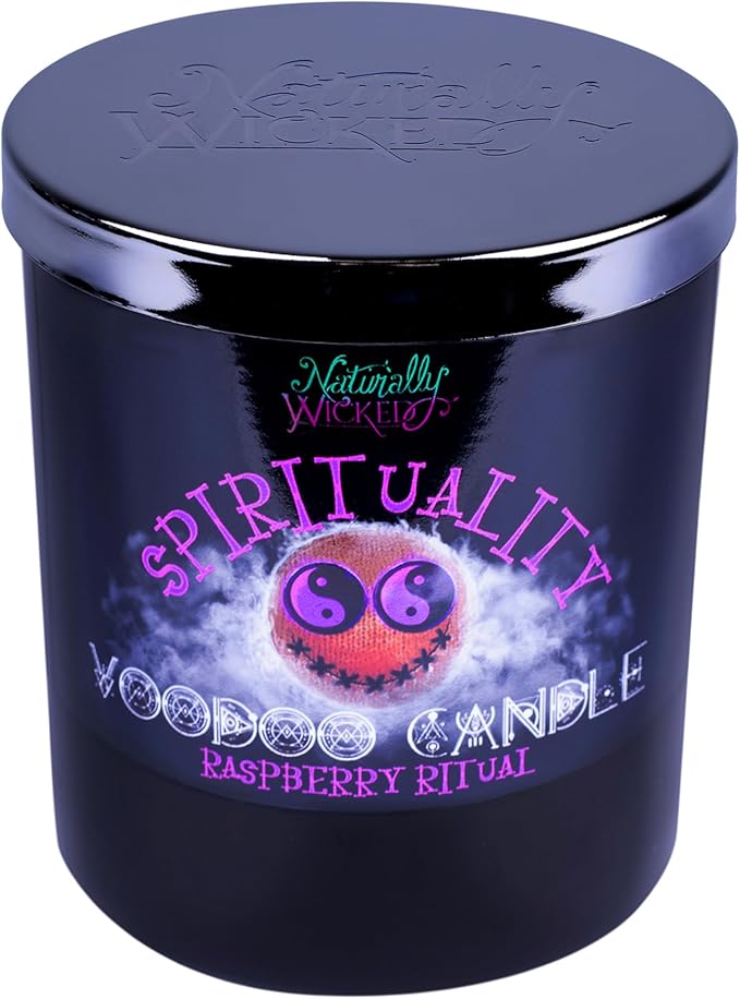 Naturally Wicked Voodoo Spirituality Candle Set - Inc. Voodoo Doll, Crystal, Wood Wick, Raspberry Ritual Scent & Gift Box