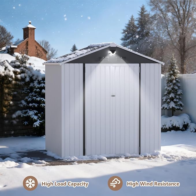 8x6 FT Outdoor Storage Shed, Metal Sheds & Outdoor Storage, Waterproof Sheds with Lockable Doors for Backyard (White, No Window)