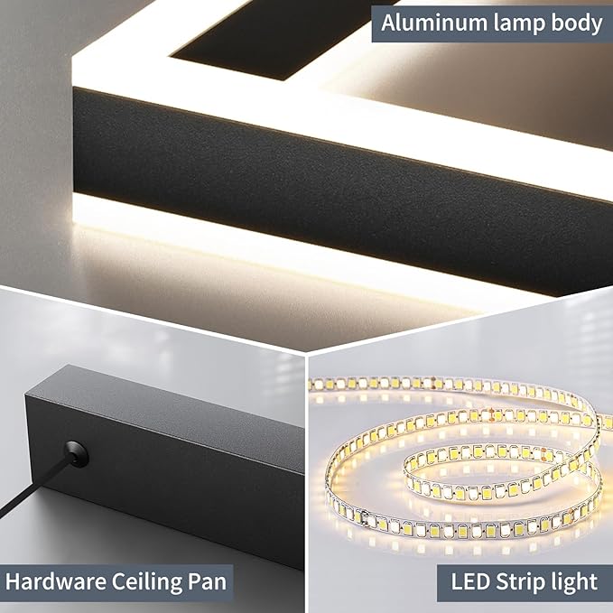 Modern Chandelier, 3 Layer Rectangle Pendant Light Fixtures, 3000K-6500K Dimmable Kitchen Island Chandelier, Adjustable Height Ceiling Hanging Led Light for Dining Room, Living Room, Foyer