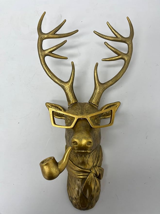 AYDIA Vintage Gold Animal Head Wall Decor, Faux Deer Head Mount (Frame Not Included), Vintage Decor, Large Animal Head, 3D Sculpture, Gift Ready, Deer Head Wall Decor for Living Room, Office, Bedroom