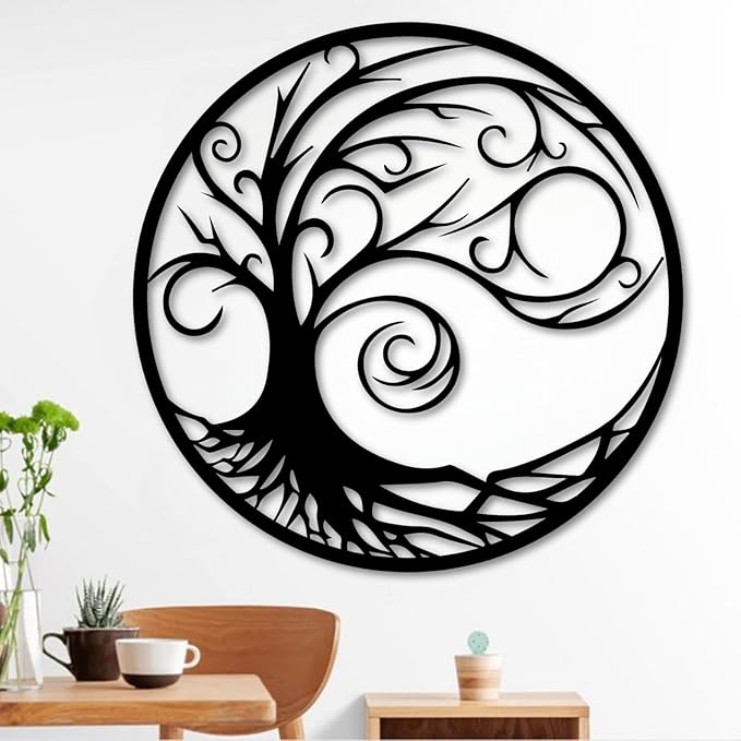 Tree of Life Wall Art,Metal Tree Wall Decorations for Living,Dining Roo,Tree of Life Metal Wall Art(24"×24", Style 7)