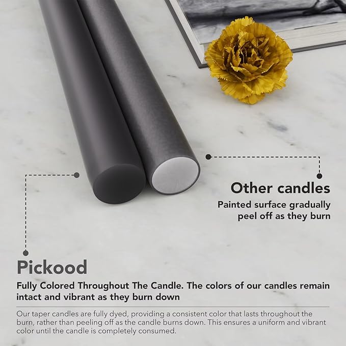 10-Inch Tall Dripless Taper Candles Set of 4 - Black Gray Tapered Candles, Perfect for Spring - Smokeless, Unscented, Long Burning - Hand Poured, Colored Tall Candlesticks - Dark Gray
