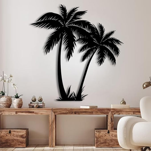 rumloch Palm Tree Wall Art, Palm Tree Metal Wall Decor, Tropical Metal Beach Wall Decor, Outdoor Wall Decorations for House (31"×30",Black)