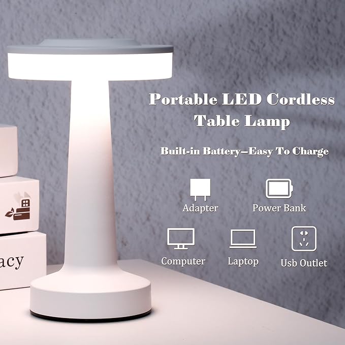 Riakrum 4 Pcs LED Portable Cordless Table Lamp with Touch Sensor 3 Color Stepless Dimming Rechargeable Battery up to 15 Hours Cordless Table Light Wireless Lamp for Nursery (White)