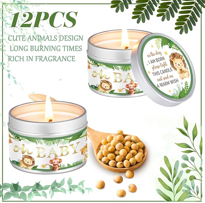 Funtery 12 Pcs Baby Shower Party Favors for Guests Baby Shower Candles Lavender Scented Candle Rustic Tealights Candles Gender Reveal Return Gifts(Animal)