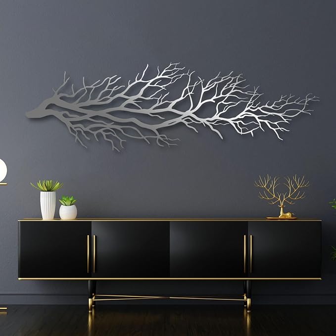 Tree Wall Art, Tree Branch Wall Decor, Metal Tree Branch Wall Art, Tree Branch Wall Hanging, Minimalist Branch Wall Decor, Metal Tree Wall decor, Tree of Life for Bedroom Living Room (Black, 53 x 16 in | 135 x 41cm)