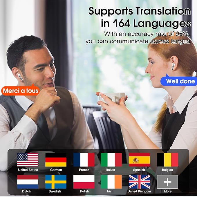 Ai Translation Earbuds Real Time, Simultaneous Interpretation Translator Earbuds with 6 Translation Modes/164 Languages, No Subscription Translatior Headphones, Dark Gray