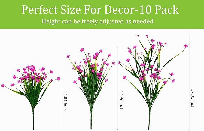 10 Bundles Artificial Flowers Indoor No Fade Fake Plastic Flower UV Resistant for Outside Patio Yard Planter Fall Autumn Pink Faux Outdoor Plants for Planters