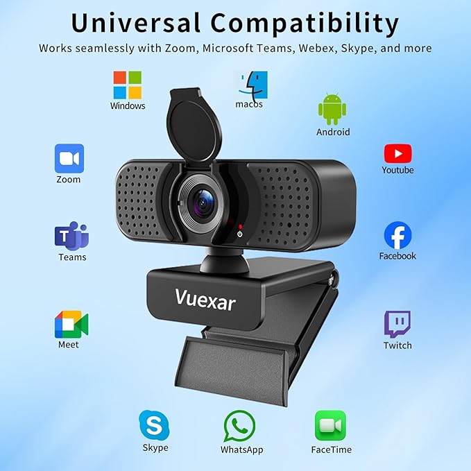 Full HD 1080P Webcam with Microphone, Noise-Canceling, Privacy Cover, Wide-Angle Lens, Auto Light Correction, Plug & Play USB Web Camera for Laptop, Desktop, PC, Mac, Zoom, Skype – Pro Series