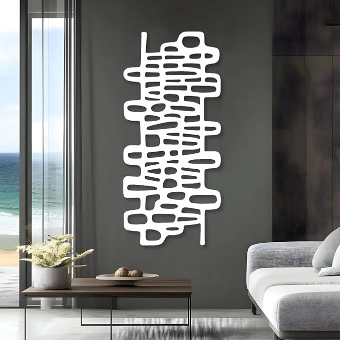 Abstract Geometric Metal Wall Art, Modern Circles Metal Decor, Minimalist Line Art, Long Narrow Sign, Luxury Modern Artwork for Living Room, Farmhouse, Office (Black, 24"x11")