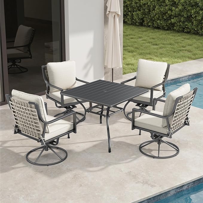 Rilyson Patio Tables Outdoor Dining Table - Metal Coffee Tables with 2-Tier Storage Shelf 1.57" Umbrella Hole for Outside Proch Deck Balcony Garden Rectangle