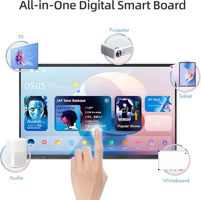 55" Smart Board, Interactive Whiteboard, 4K UHD Touchscreen, Android 13, 8+128G, All in One Smartboard for Classroom Office Home (Wall Mount Included)