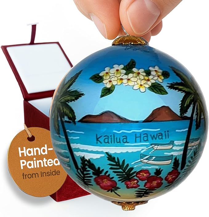 Collectible Lanikai Kailua Hand-Painted Glass Ornament with Gift Box