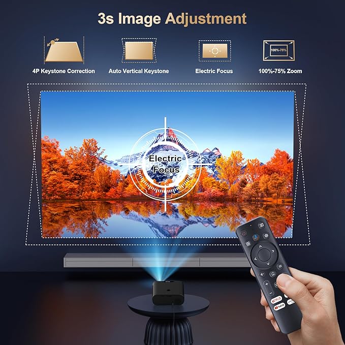 [Built-in Apps/GoogIe TV/1500ANSI] Smart Projector 4K Supported with WiFi and Bluetooth, GoogIe Voice, Zoom&Keystone, 180°Stand, HDR10, Goiaey C26 Portable Mini Projector for Movie/Home Theater Use