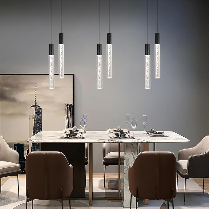 Modern Black Pendant Light Fixture 2-Light, 3-Color LED Pendant Lighting Acrylic Cord Adjustable Ceiling Hanging Lights for Kitchen Island Living Room Bedroom Dining Room (3 Pack)