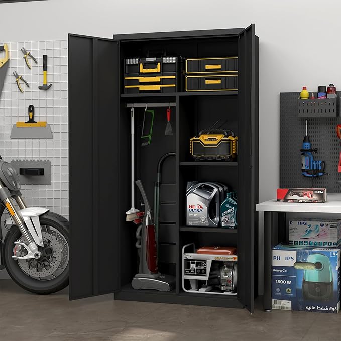 Wardrobe Storage Cabinets,Black Armoire Wardrobe Closet with Lock,Metal Storage Cabinet for Living/Laundry Room