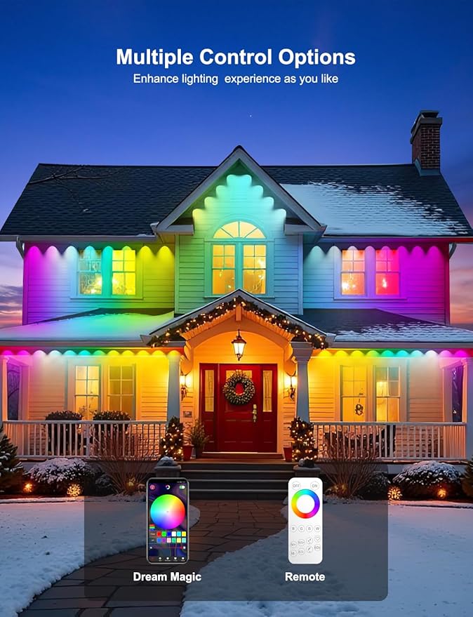 100ft RGB+ IC Permanent Outdoor Lights, Eaves Lights with 50 LED Lights, IP68 Waterproof, Music Sync with Remote Control for Garden Party Decor, Deck, Christmas with Cool White
