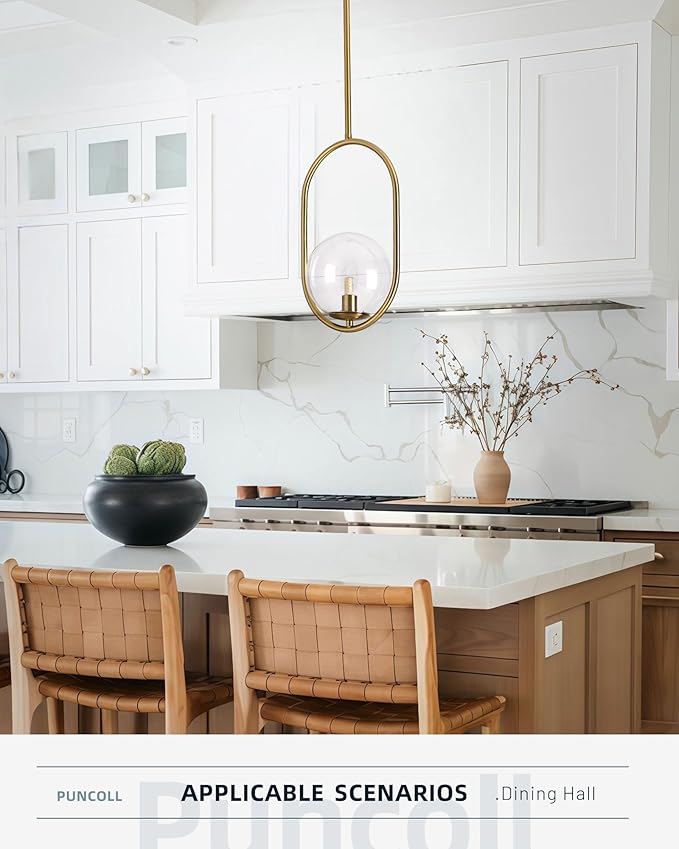 Gold Pendant Light Fixtures - 1-Light Pendant Light Fixture for Kitchen Island with Clear Glass - Modern Hanging Lights for Dining Room H9376-CLBG