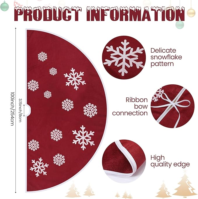 100 Inch Large Christmas Tree Skirt, Burlap Tree Skirt White Snowflake Xmas Mat for Christmas Home Farmhouse Holiday Indoor Outdoor Decoration