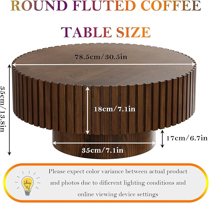 Contemporary Nesting Coffee Table Multi-Functional Stylish Round Wooden Center Table Set of 2, Smooth Tabletop & Stable Anti-Skid Leg (Round Walnut)