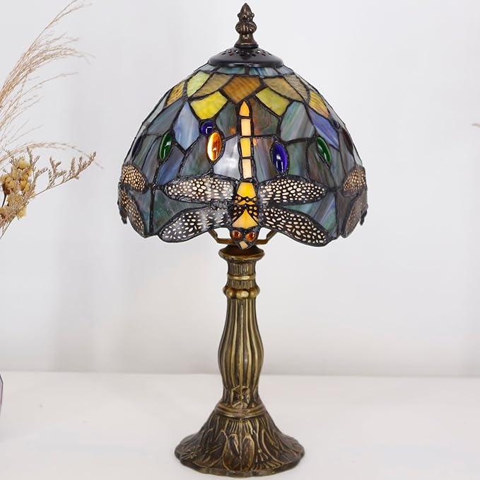 Table Lamp Base Replacement Only, Wide 4 Height 15 Inch, Fit for 6, 8, 10 Inch Tiffany Style Stained Glass Lampshade, Dark Bronze Finish,Resin, Push Switch On Cord(B (W4H15 Inch))
