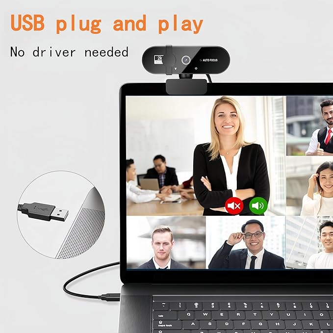 Full HD Webcam with Microphone, 2K Webcam for PC, 90° FOV, Dual Microphone Streaming Web cam for Clear Stereo Audio, Plug and Play USB Web cam for Zoom/Skype/Teams, Conferencing and Video