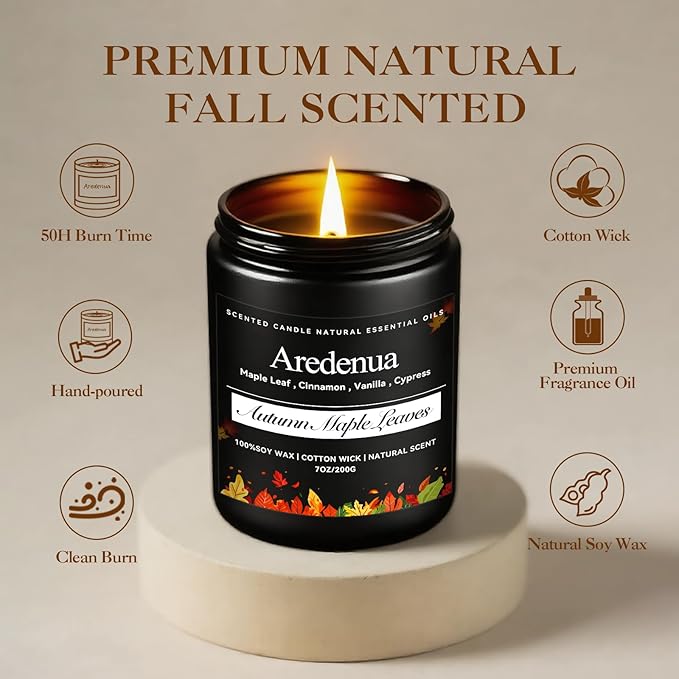 Autumn Leaves Candles – Warm Seasonal Leaf Aroma, Hand-Poured Soy Candles for Winter Home Décor, Cozy Holiday & Christmas Candle Gift