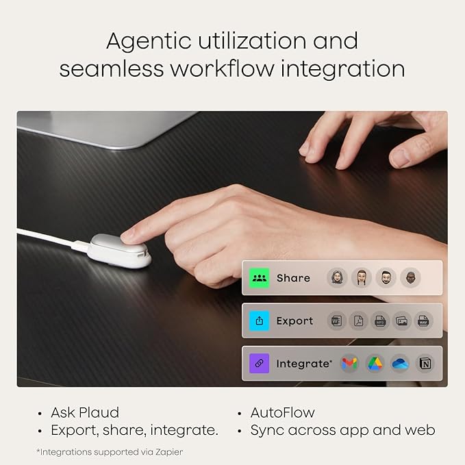 Plaud NotePin Voice Recorder, AI Voice Recorder, App Control, AI Notetaker, AI Transcribe & Summarize, Support 112 Languages, 64GB Memory, Audio Recorder for Lectures, Meetings, Lunar Silver
