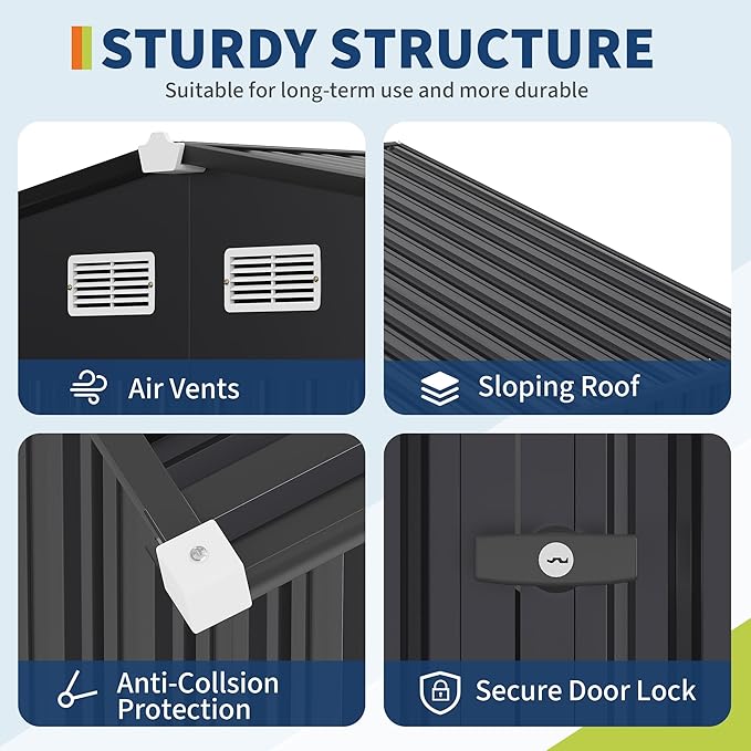6x8 FT Metal Storage Sheds Outdoor with Floor, Metal ToolShed with Lockable Door, Metals Yard Sheds Metals Garden Shed Kit, MetalUtility Sheds Buildings with Air Vent for Backyard Garden Patio Lawn