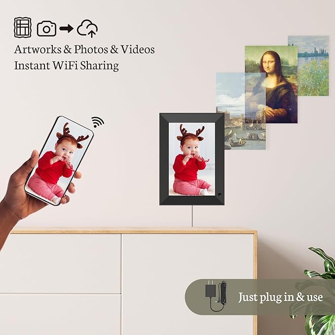 BSIMB 8 Inch Digital Picture Frame Touch Screen, 1280x800 HD WiFi Electronic Photo Frame Album Display 16GB, Share Pictures/Videos via App/USB/SD Easy Setup Gifts for Mom, Auto-Rotate, Solid Black