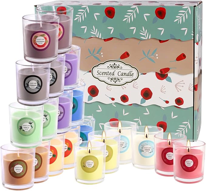 Set of 40 Scented Candle with 10 Fragrances, Soy Wax Aromatherapy Strong Scented Candle in Glass Jar for Women Home Decor