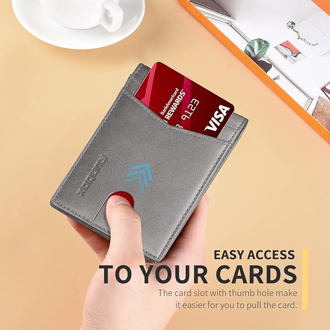 RUNBOX Wallet for Men Slim Rfid Leather 2 ID Window With Gift Box