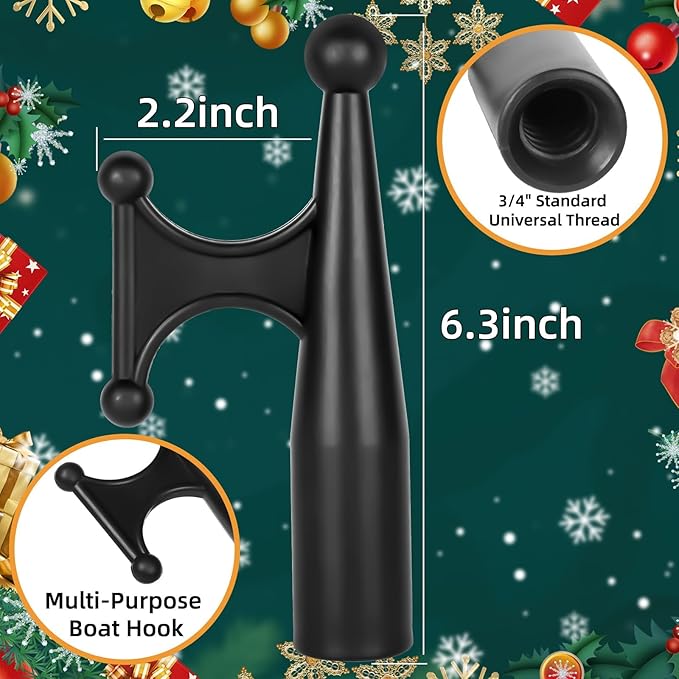 12FT Extension Pole with Utility Hook, Christmas Light Hanger Tool Attachment Screw On Pole Attachment Fits on 3/4 inch Acme Thread for Multi-Purpose Light Installation, String Lights, Birdfeeder